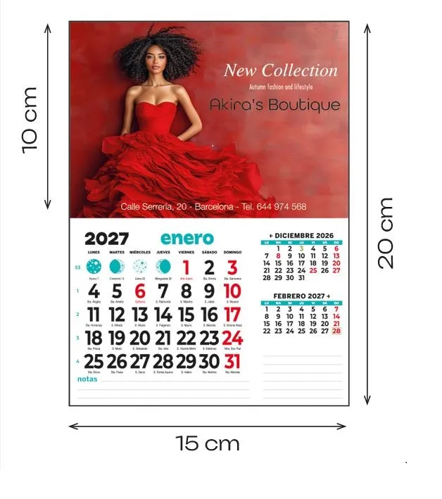 [P-15100111] Calendario nevera iman 15 cm. personalizado (15x10 cm, Sin plastificado, Grapado, Ref. 11 Faldilla 15 cm  Mensual)